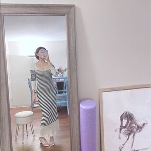 Zara striped knit heartneck maxi dress